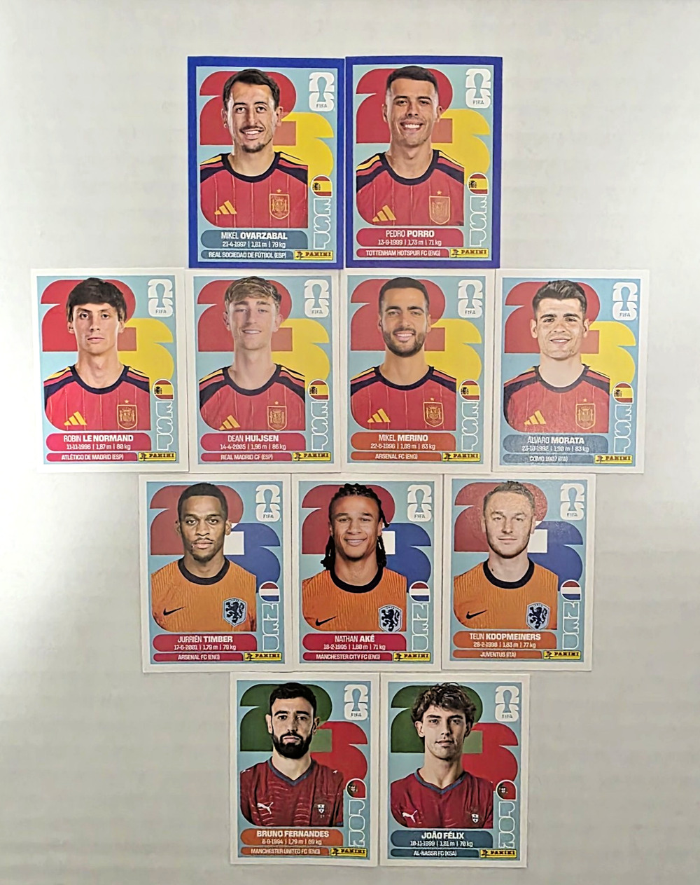 Panini FIFA World Cup 2026 Stickers Lot (11) - ESP NED POR - Blue Borders Inc